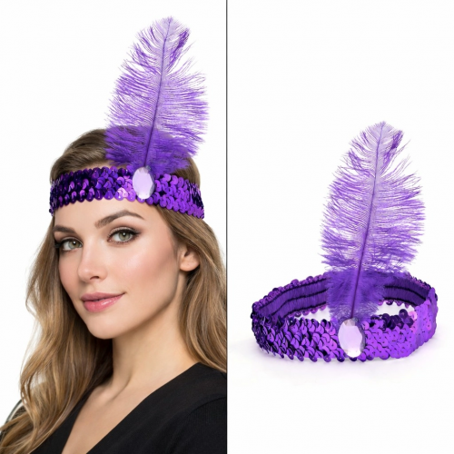 Mor Tüylü Retro Çarliston Saç Bandı - 70-80-90’lar Parti Tacı Mor Tüylü Retro Çarliston Saç Bandı - 70-80-90’lar Parti Tacı