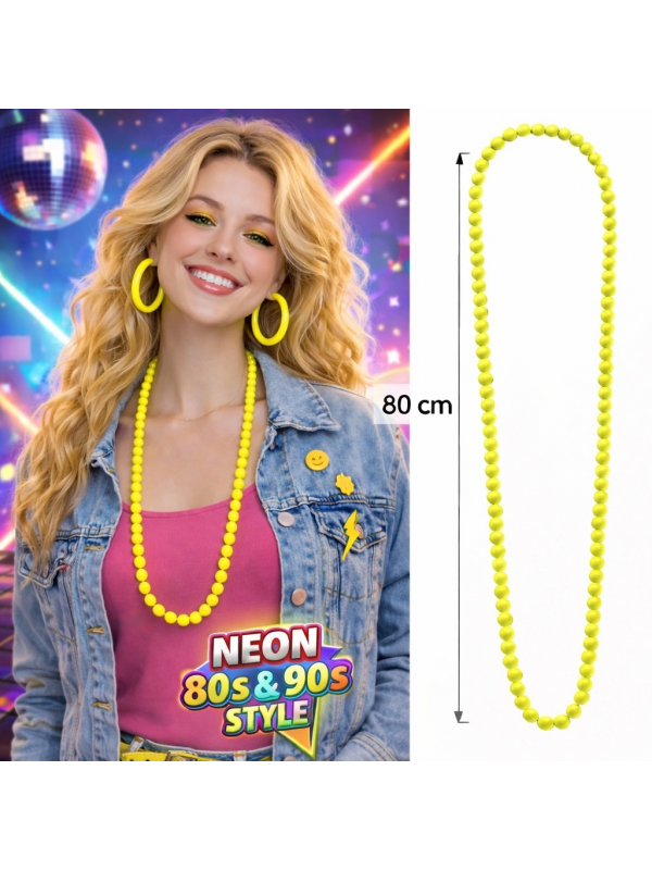 Neon Sarı Boncuk Kolye 80 Cm – Retro 80’ler 90’lar Parti Aksesuarı&hellip;