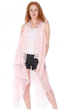 Pareo Dantel Yelek Mayo Bikini Üzeri Yaprak Desenli Püsküllü Plaj Elbi&hellip;