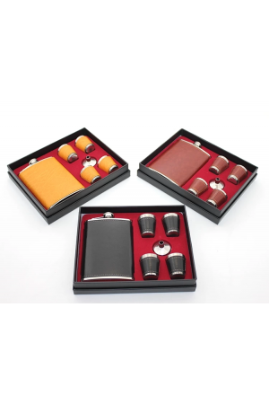 Paslanmaz Çelik 4 Shot Bardaklı Derili Matara Seti Alk2672…