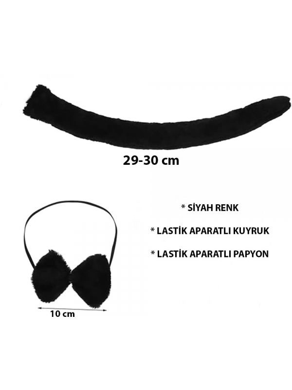 Peluş Siyah Renk Kuyruk Ve Papyon Yetişkin Çocuk Uyumlu&hellip;