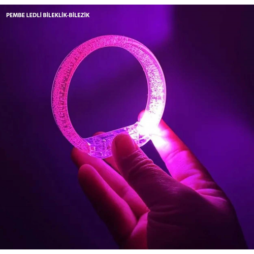 Pembe Led Işıklı Baskı Yapılabilen Pilli Bileklik Bilezik 1,5 Cm Genişlik