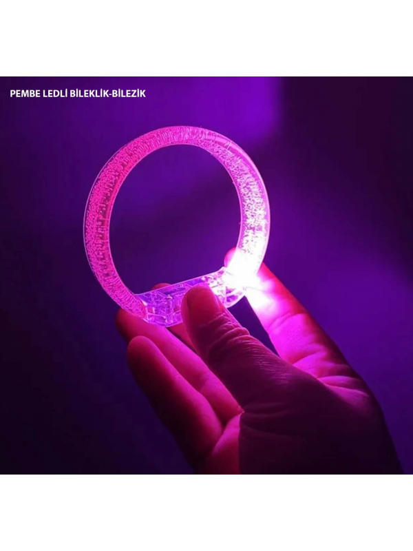 Pembe Led Işıklı Baskı Yapılabilen Pilli Bileklik Bilezik 1,5 Cm Geni&hellip;