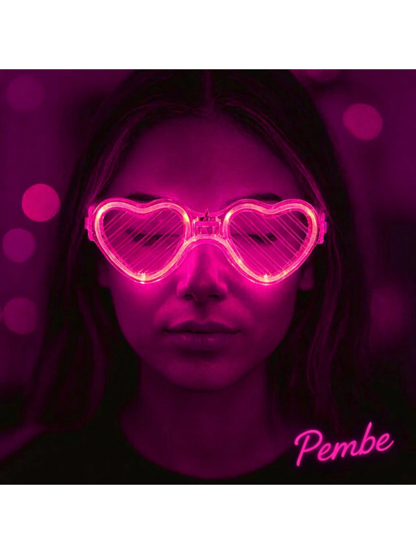 Pembe Led Işıklı Kalp Gözlük – 3 Modlu Parti & Glow Gözlüğü&hellip;