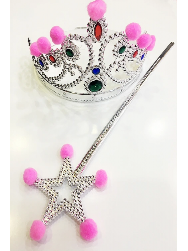 Pembe Ponponlu Gümüş Renk Prenses Tacı Ve Gümüş Renk Prenses Asası&hellip;