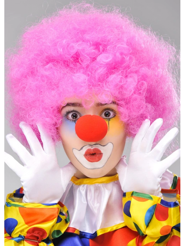 Pembe Renk Kıvırcık Afro Bonus Peruk Takma Saç Ve Kırmızı Burun Set&hellip;