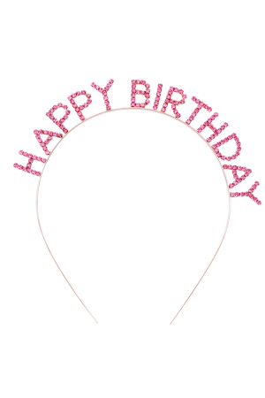 Pembe Renk Kristal Taşlı Gold Renk Kaplama Happy Birthday Taç 16x17 Cm&hellip;