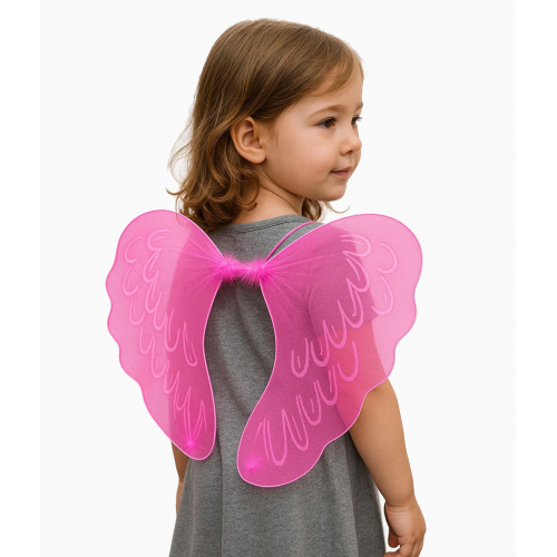 Pembe Renk Ortası Pembe Tüylü Tül Peri Kanadı 40x50 Cm