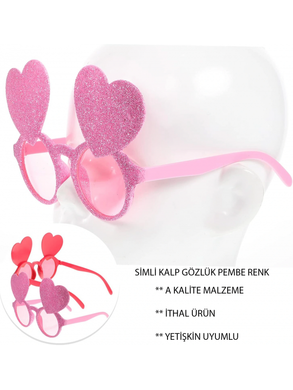 Pembe Renk Sim İşlenmiş Kalp Figürlü Parti Gözlüğü&hellip;