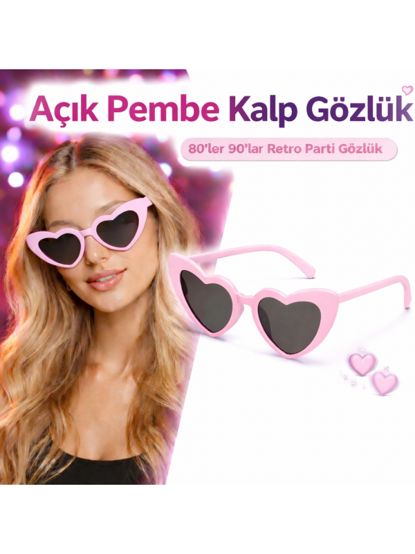 Pembe Retro Kalp Gözlük – 80’ler 90’lar Stil Parti Gözlüğü&hellip;