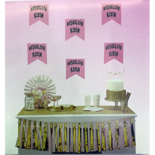 Pembe Üzeri Gümüş Renk Hoşgeldin Kızım Bayrak Süs Pembe Üzeri Gümüş Renk Hoşgeldin Kızım Bayrak Süs