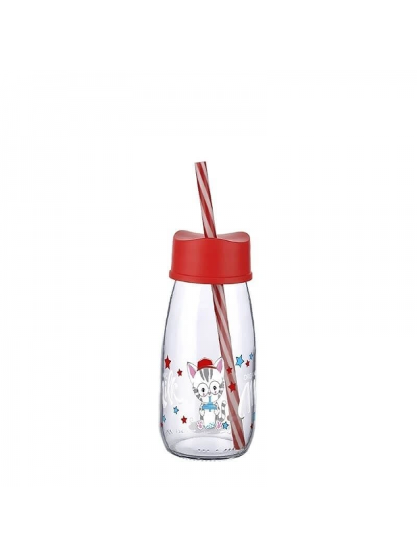 Pipetli Su Ve Süt Şişesi Cam 250 Ml - Kırmızı… Pipetli Su Ve Süt Şişesi Cam 250 Ml - Kırmızı…