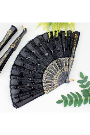 Plastik Pullu Kumaş Yelpaze 12'li Siyah&hellip;