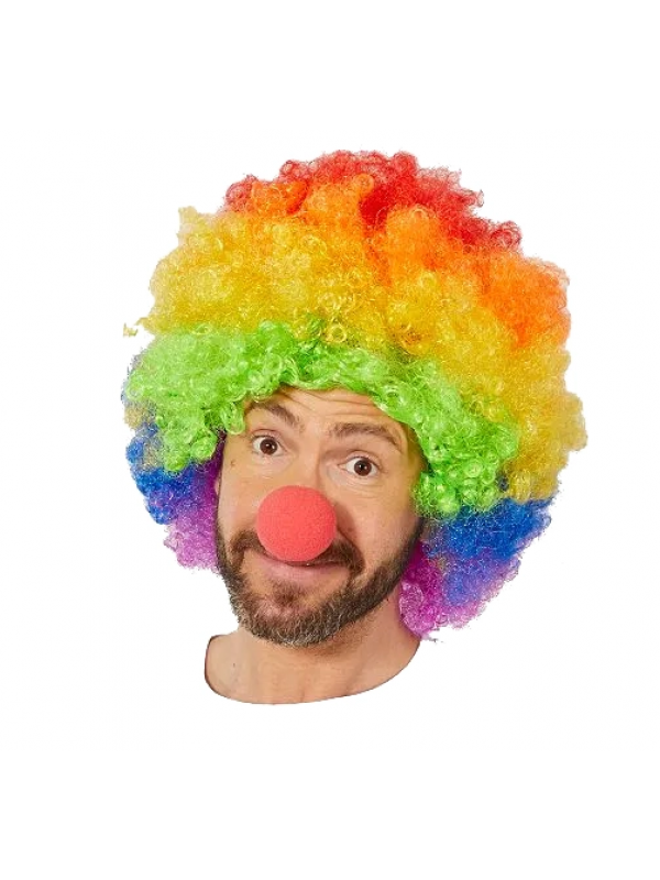 Rengarenk Gökkuşağı Afro Bonus Peruk Ve Kırmızı Renk Sünger Burun &hellip;