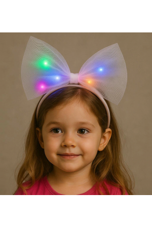 Rengarenk Led Işıklı Fiyonk Şekilli Tül Parti Tacı Beyaz Renk 25x25 &hellip;