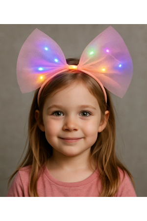 Rengarenk Led Işıklı Fiyonk Şekilli Tül Parti Tacı Pembe Renk 25x25 &hellip;