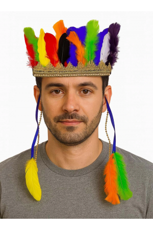 Rengarenk Tüylerle İşlenmiş Lastikli Kızılderili Başlığı&hellip;