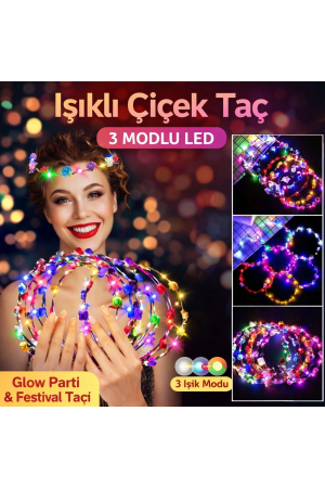 Renkli Led Çiçek Taç – 3 Işık Modlu Glow Parti Tacı&hellip;