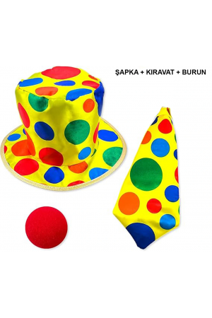 Renkli Palyaço Kostüm Seti – 3 Parça Aksesuar (şapka, Kravat, Burun)&hellip;