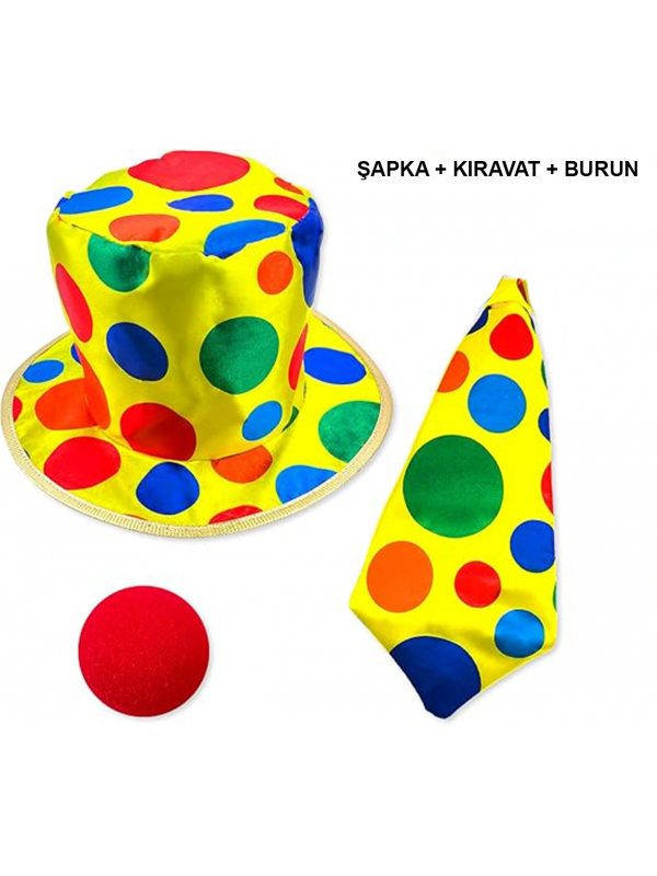 Renkli Palyaço Kostüm Seti – 3 Parça Aksesuar (şapka, Kravat, Burun)&hellip;