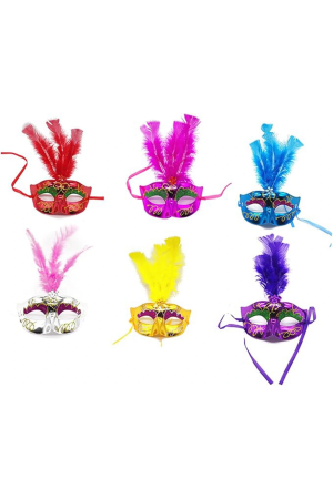 Renkli Tüylü Venedik Parti Maskesi Karışık Renk 12 Adet&hellip;