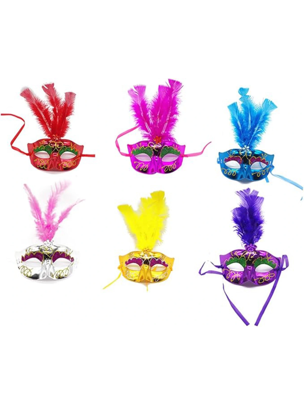 Renkli Tüylü Venedik Parti Maskesi Karışık Renk 12 Adet… Renkli Tüylü Venedik Parti Maskesi Karışık Renk 12 Adet…