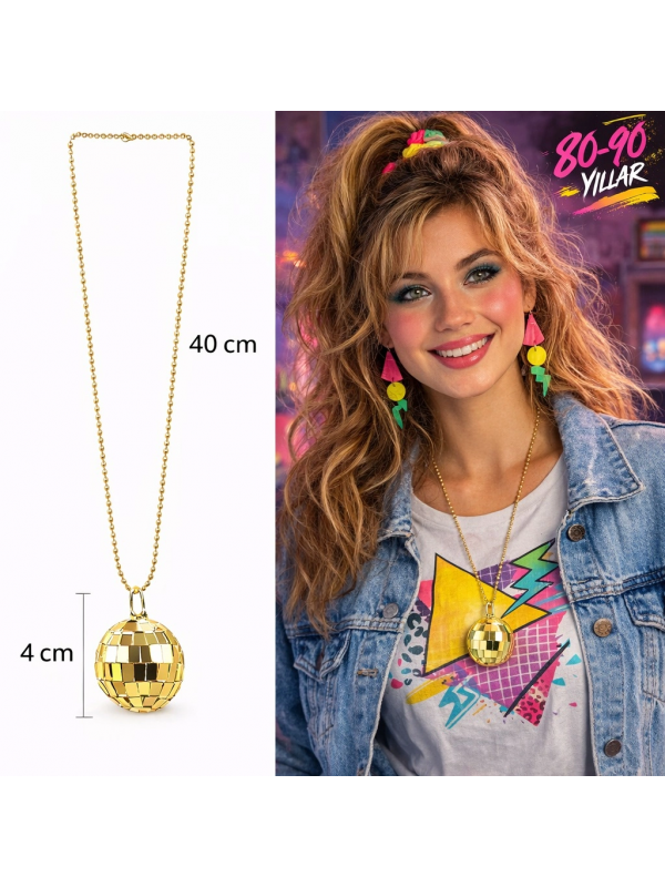 Retro Disko Topu Şekilli 80'ler 90'lar Altın Renk Plasti… Retro Disko Topu Şekilli 80'ler 90'lar Altın Renk Plasti…