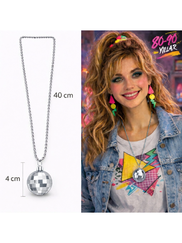 Retro Disko Topu Şekilli 80'ler 90'lar Gümüş Renk Plas&hellip;