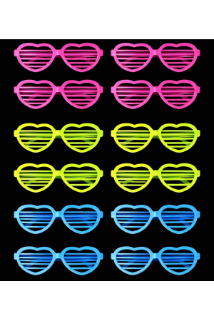 Retro Neon Fosforlu Kalp Panjur Gözlük 12 Adet – 80’ler 90’lar Par&hellip;