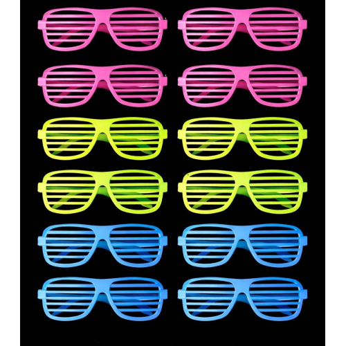 Retro Neon Fosforlu Panjur Gözlük 12 Adet – 80’ler 90’lar Parti Stili