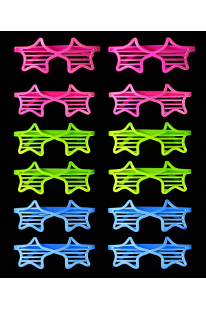 Retro Neon Fosforlu Yıldız Panjur Gözlük 12 Adet – 80’ler 90’lar&hellip;