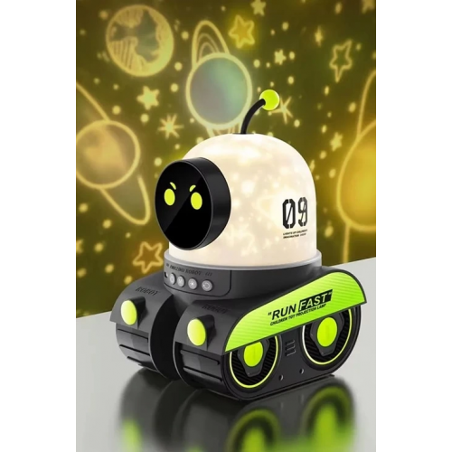 Robot Projeksiyon Gece Lambası Hoparlörlü Şarjlı Yıldızlı Gökyüzü Temalı Led Projeksiyon Lambası