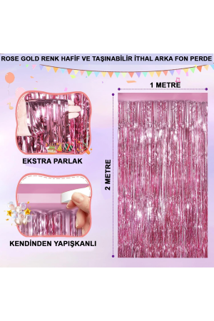 Rose Gold Renk Ekstra Metalize Parlak Saçaklı Arka Fon Perde İthal … Rose Gold Renk Ekstra Metalize Parlak Saçaklı Arka Fon Perde İthal …