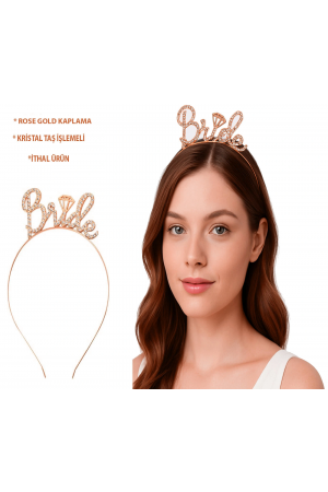 Rose Gold Renkli Taşlı “bride” Gelin Tacı – El Yazısı Yazı Tip&hellip;