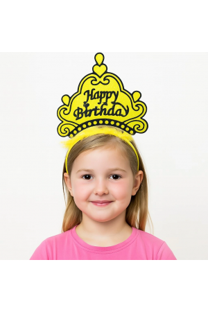 Sarı Happy Birthday Prenses Tacı – Doğum Günü Taç Aksesuarı&hellip;