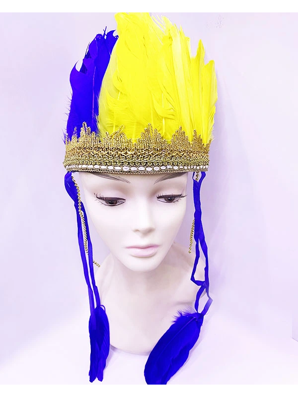 Sarı Lacivert Renk Tüylü Kızılderili Başlığı | Taraftar Başlığ&hellip;