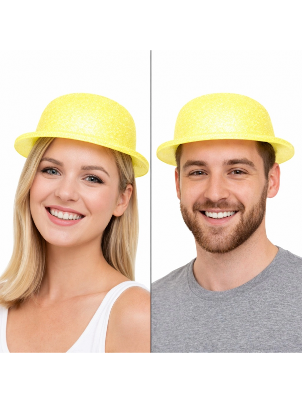 Sarı Simli Melon Şapka | İnce Plastik Glitter Yetişkin Parti Şapkası&hellip;