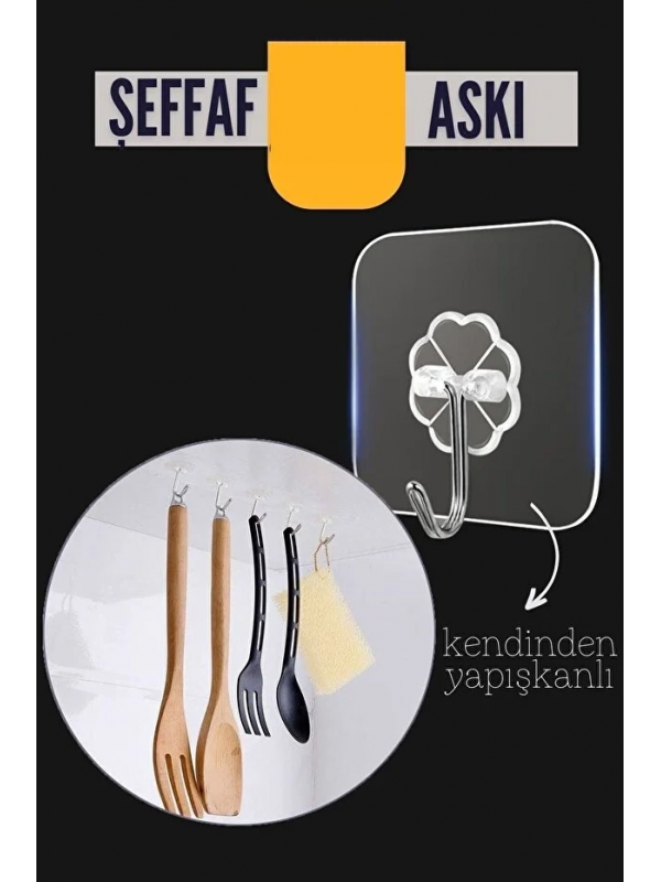 Şeffaf Yapışkanlı Askı, Mutfak Banyo Duvar Askısı, Çivisiz Pratik &hellip;