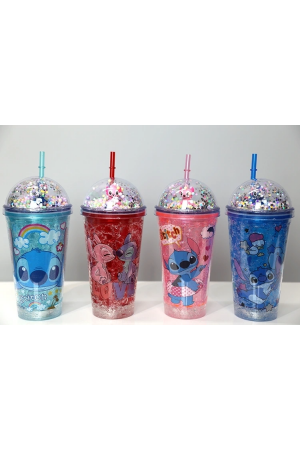 Sevimli Stitch Işıklı Pipetli Pullu Suluk & Bardak 400 Ml Alk31…