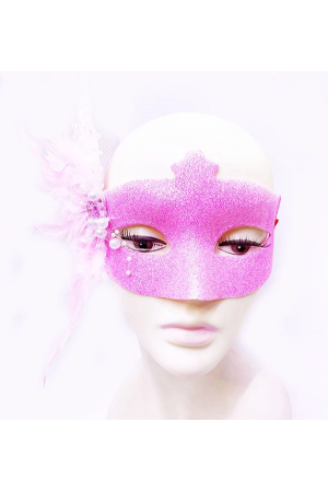 Sim İşlemeli İnci Boncuk Detaylı Tüylü Balo Maskesi Pembe Renk 13x18&hellip;