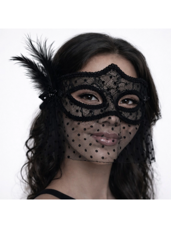 Siyah Dantel Tüllü Peçeli Parti Maskesi - Tüylü İnci Detaylı… Siyah Dantel Tüllü Peçeli Parti Maskesi - Tüylü İnci Detaylı…