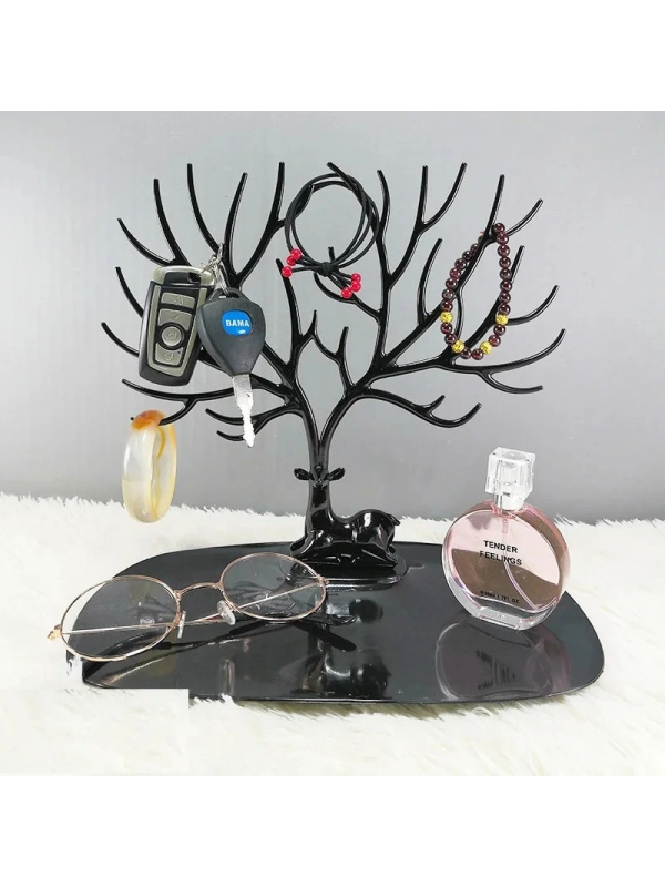 Siyah Geyik Mücevher Organizeri - Geyik Şeklinde Yüzük Küpe Kolye Dü&hellip;