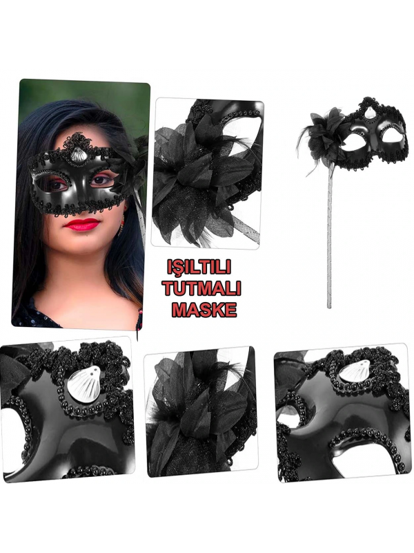 Siyah Işıltılı Tutmalı Fotoğraf Çekimi Maskesi 18x29 Cm&hellip;