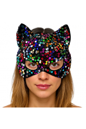 Siyah Kadife Kumaş Üzerine Rengarenk Payetli Pullu Parti Maskesi 16x14 C&hellip;