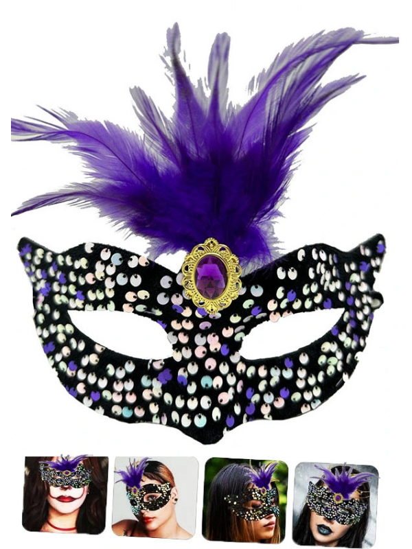 Siyah Kadife Üzeri Rengarenk Payetli Pullu Mor Tüylü Mor Taşlı Parti &hellip;