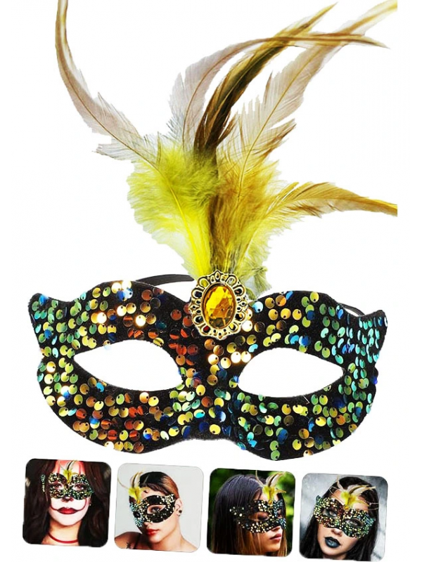 Siyah Kadife Üzeri Rengarenk Payetli Pullu Sarı Tüylü Sarı Taşlı Pa&hellip;