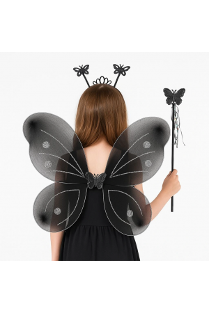 Siyah Kelebek Kız Seti – 50 Cm Kelebek Kanadı, Taç Ve Asa&hellip;