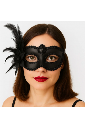Siyah Mat Renk Yandan Tüylü Güllü Parti Balo Venedik Maskesi &hellip;
