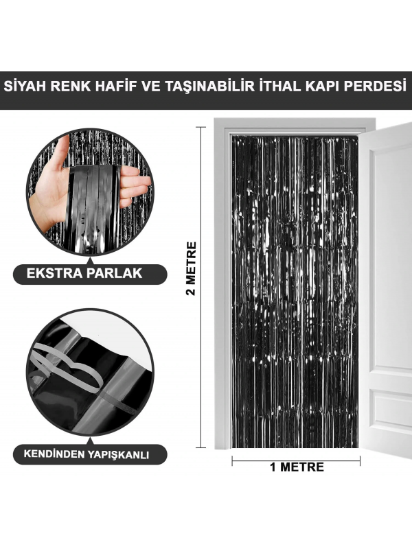Siyah Renk Ekstra Metalize Parlak Saçaklı Arka Fon Perde İthal A Kalite&hellip;