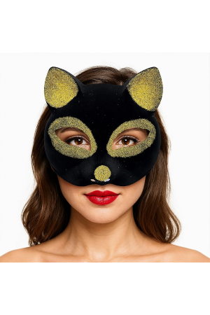 Siyah Renk Gold Simli Süet Kaplama Kedi Maskesi 18x14 Cm&hellip;